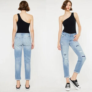 KanCan Luxanna Mid Rise Slim Boyfriend Jeans Light Blue Wash Distressed Sz 24